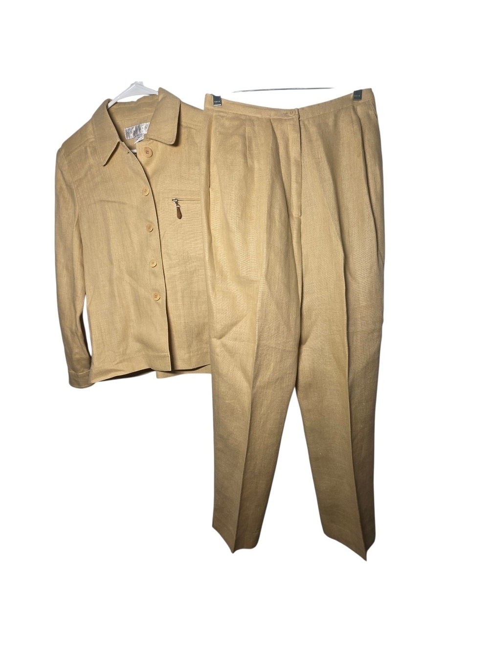 Doncaster Vintage 100% Linen Pantsuit Set Beige Tan 2 Piece Career Y2K 2003 Sz 4